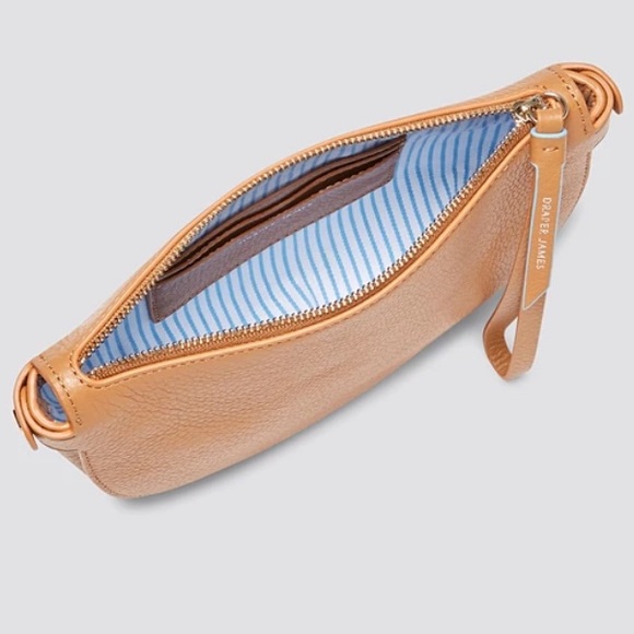 Draper James Camel Wristlet Handbag Leather Half Moon Clutch Tan NWT - Picture 5 of 7